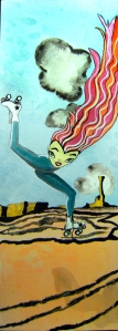 Flame Haired Girl doing some extreme desert skating. http://www.dailypaintworks.com/fineart/melanie-sinclair/just-love-to-see-her-take-them-all/173111